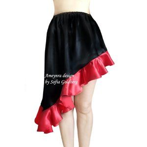 Black statin high low skirt wt red ruffle. Size S